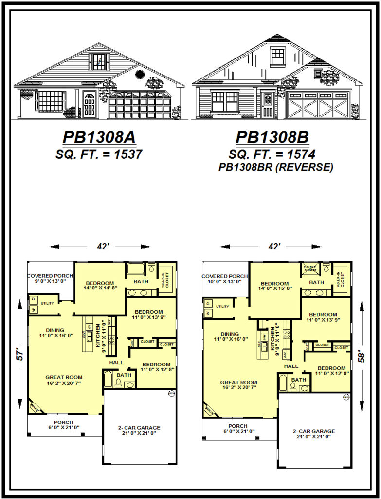 picture of house plan #PB1308A and #PB1308B